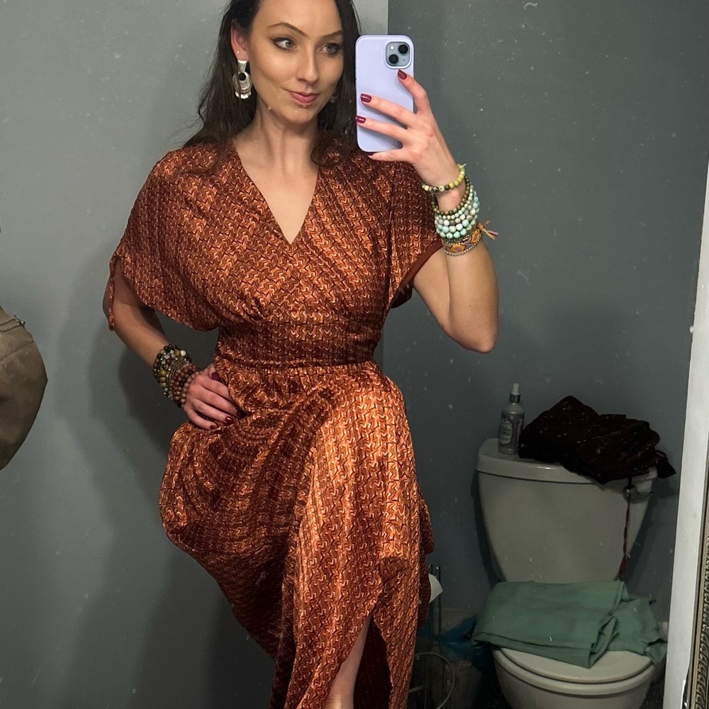 Metallic Copper Rust Maxi Dress